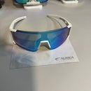 Óculos Esportivo Áurea Branco/Azul Espelhado UV400 Polarizado