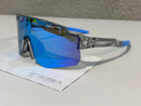 Óculos Esportivo Áurea Branco Azul Espelhado UV400 Polarizado